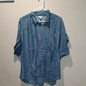 Ladies Denim Looking Top Button Down